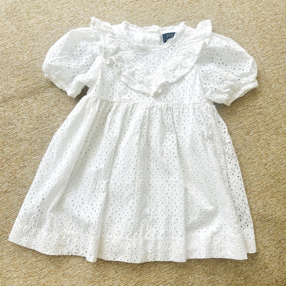 Ralph Lauren - White Eyelet Dress with Ruffle Details - 3T